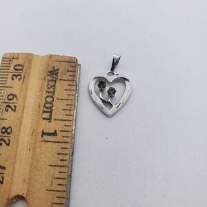 Sterling Silver and Green CZ Flower Heart Pendant 925